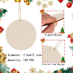 120 Pcs 3 Inch Unfinished Rounds Wooden Circles with Holes Wooden Tags Round Wood Discs Cutouts for Crafts Natural Blank Wood Circle Ornaments Hanging Tags for DIY Crafts, Painting, Christmas Decor