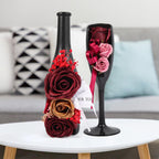 Valentines Day Gift Red Rose Fake Flowers Wine Bottle Vase Rose Glass Artificial Flowers for Home Table Decor Office Decoration Preserved Rose Flowers For Her Womens Valentines Decoration Set of 2