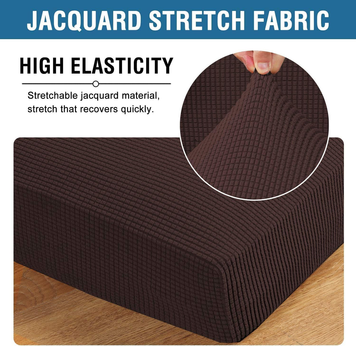 H.VERSAILTEX Super Stretch Individual Seat Cushion Covers Sofa Covers Couch Cushion Covers Slipcover Sets Thick Jacquard Textured Twill Fabric (1 Piece Sofa Cushion Cover, Chocolate)