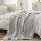 Amélie Home Chenille Knit Throw Blanket for Couch, Chevron Texture Decorative Soft Blanket for Sofa, Bed & Chair, 60"x80", Light Grey