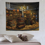 Kurtect Library Tapestry,Vintage Medieval Bookshelf Wooden Bookcase Antique Magic Art Tapestries for Party Beach Picnic Blankets Tablecloths Living Room Wall Deocr, 50x60 in