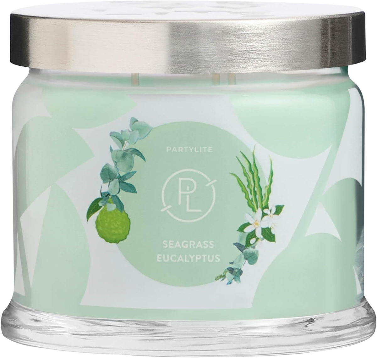 PartyLite Sea Grass Eucalyptus Scented, Notes of Eucalyptus, Lemon, Seagrass & Driftwood, 13.2oz 3-Wick Jar Candle, 45 Hour Burn Time, Luxurious Fragrance, Ideal for Gifting