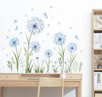 Dandelion Flower Butterfly Wall Decals Blue Dandelion Plants Floral Wall Stickers Peel and Stick Vinyl Wall Art Decor for Living Room Bedroom Office TV Sofa Backdrop Home Decor Gifts for Mom