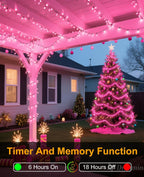 Christmas Lights Outdoor, 157FT 480 LED Plug in Christmas Tree Lights Waterproof, 8 Modes Fairy String Light for Indoor Bedroom Garden Patio Porch Xmas Wedding Party Decorations, Pink