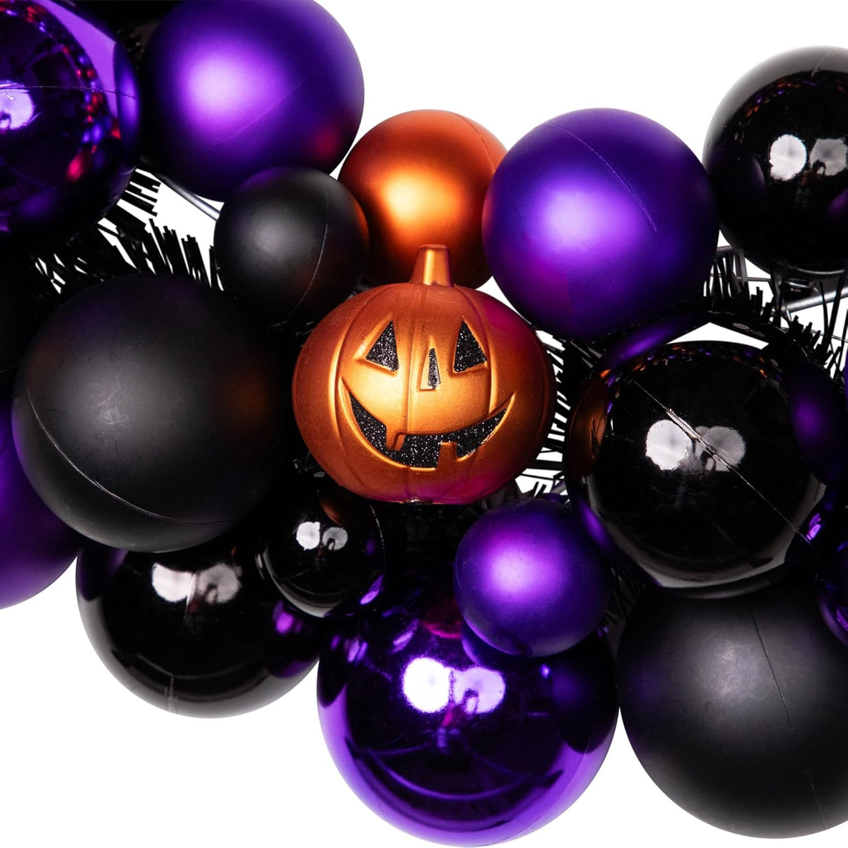 Jack-O-Lanterns Shatterproof Ball Ornament Halloween Wreath - 24" - Unlit