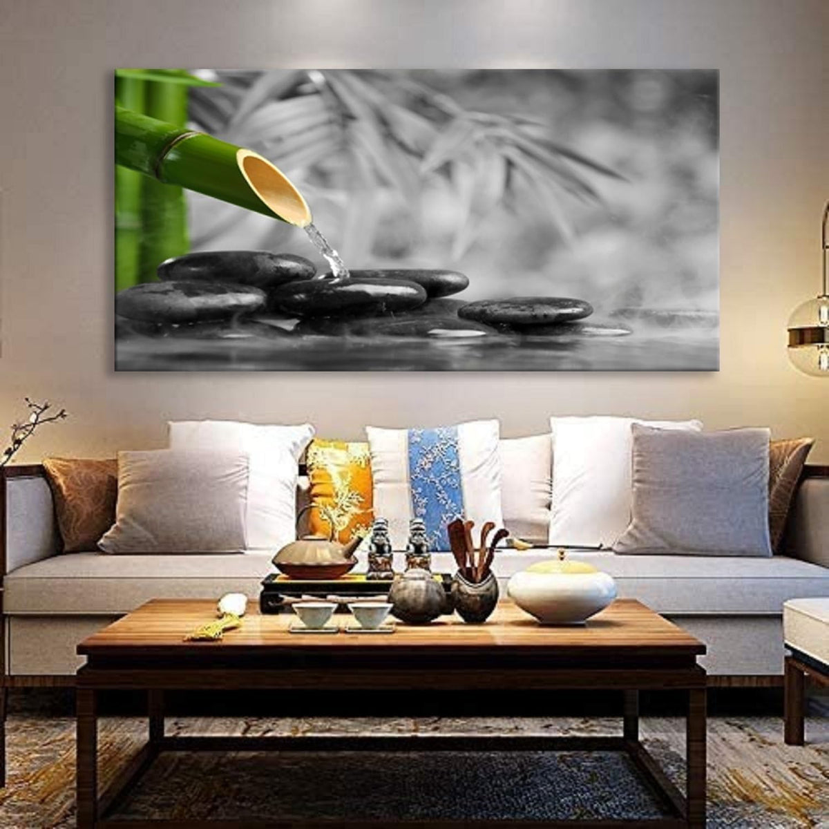 Yxbhhym Canvas Wall Art Living Room Black and White Wall Art Zen Poster Prints Green Wall Decor Stone Meditation Pictures for Office Kitchen Decoration Bedroom Wall Décor Framed Large Art
