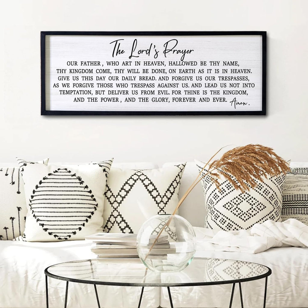 Our Father Prayer Bible Verse Framed Wall Art, 40''×15'' Rustic Religious Christian Lords Prayer Sign for God Jesus Christ Prayer, Horizontal Holy Inspirational Catholic Scripture Decor