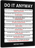 Inspirational Poster Motivational Wall Art Do It Anyway Mother Teresa Quote Canvas Prints Artwork for Office Living Room Modern Home Decor Painting Pictures Stretched and Framed [30''Wx 40''H]