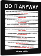 Inspirational Poster Motivational Wall Art Do It Anyway Mother Teresa Quote Canvas Prints Artwork for Office Living Room Modern Home Decor Painting Pictures Stretched and Framed [30''Wx 40''H]