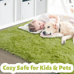 Amdrebio Grass Green Furry Area Rug 5x8 - Image 2