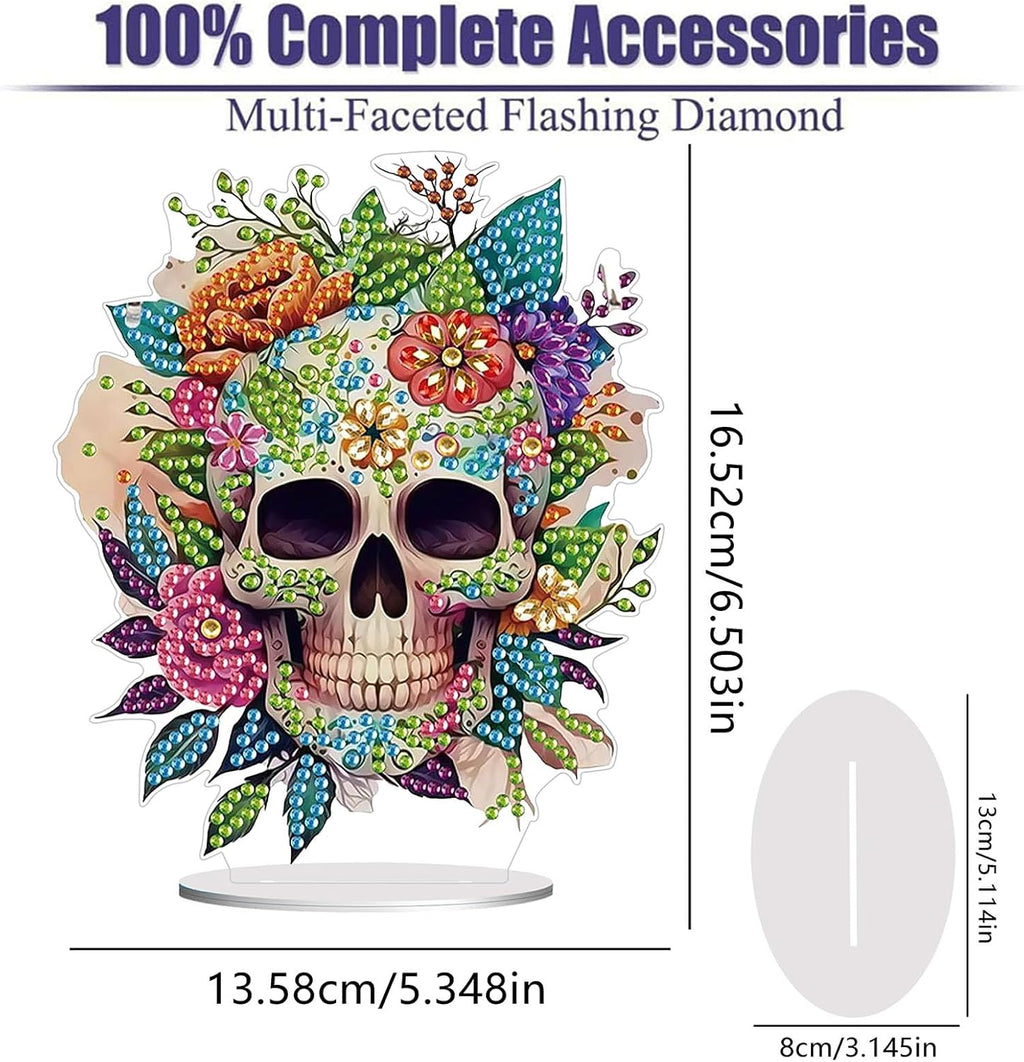 Diamond Painting Kits for Adults Beginners, 5D Full Drill Skull Crystal Art Desktop Ornament, DIY Single Sided Home Office Desk Decor, Creative Craft Gift Set with Tools