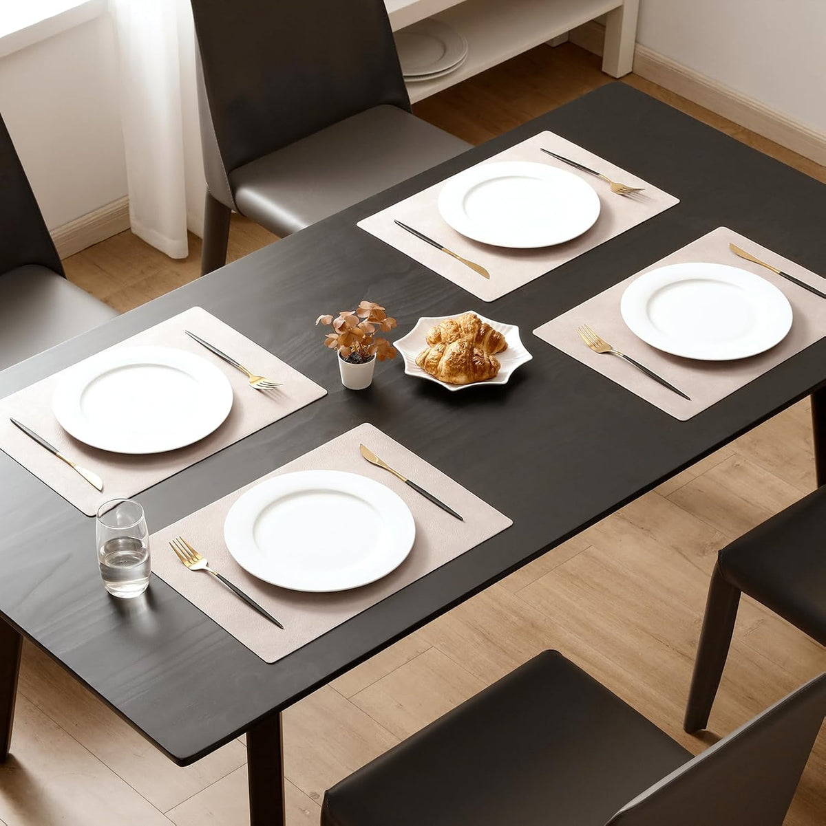 MOSAYT Vinyl Placemats Set of 8-12 X 17 Inch - Faux Leather 100% Waterproof Oil-Proof Wipeable PU Place Mats, Heat Resistant Reversible Table Mats for Kitchen, Dining, Outdoor (Beige)