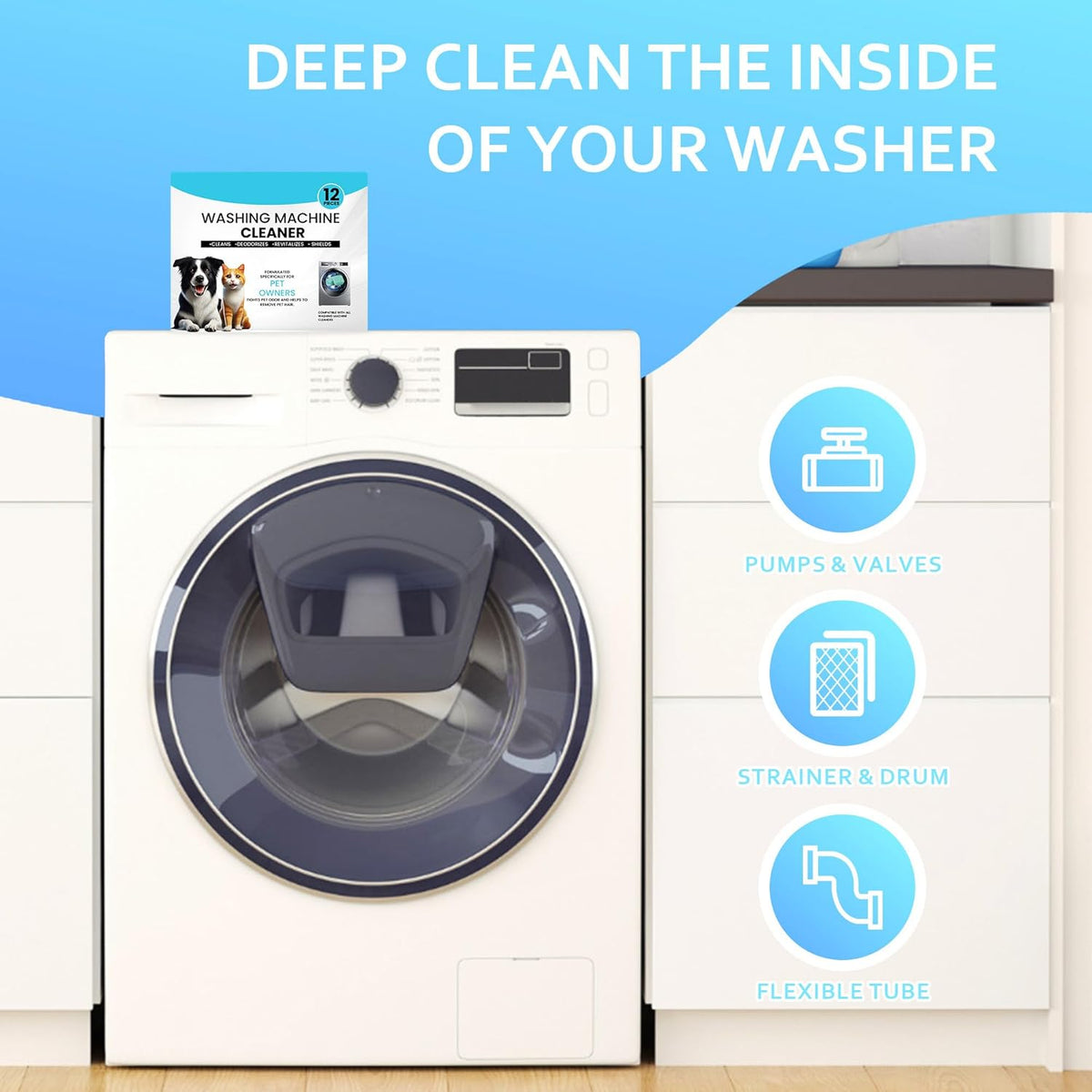 Washer Machine Cleaner Tablets-24Pack-12 Month Supply,Formulated for Pet Owners Washing Machine Cleaner,Compatible with HE,Easily pet hair remover for laundry.Top & Front Load Washer.Septic Safe.