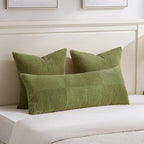 Fancy Homi 2 Packs Moss Green Big Decorative Throw Pillow Covers 24x24 Inch for Couch Bed Sofa, Rustic Farmhouse Boho Home Decor, Soft Corss Corduroy Patchwork Accent Square Cushion Case 60x60 cm