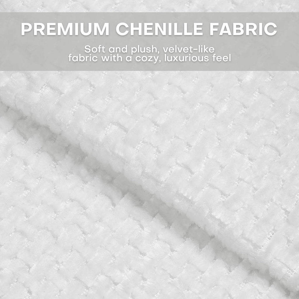 Chenille Fabric Accent Chairs Set of 2, Upholstered Armchair with Solid Wood Legs, Modern Living Room Accent Chair, Comfy Single Sofa Reading Club Chair for Bedroom Reception Lounge, White