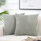 Fancy Homi 2 Packs Grey Big Decorative Throw Pillow Covers 24x24 Inch for Couch Bed, Rustic Farmhouse Boho Home Decor, Soft Corss Corduroy Patchwork Accent Square Gray Cushion Case 60x60 cm