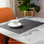 Placemats Set of 4 - Easy Clean Woven Vinyl Placemats for Dining Table, Indoor/Outdoor Place Mats, Washable PVC Table Mats（Black/Brown）