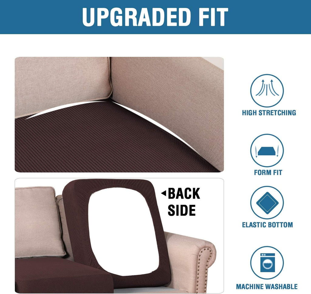 H.VERSAILTEX Super Stretch Individual Seat Cushion Covers - Sofa & Couch Cushion Slipcover Sets - Thick Jacquard Textured Twill Fabric (3 Piece XL, Chocolate)