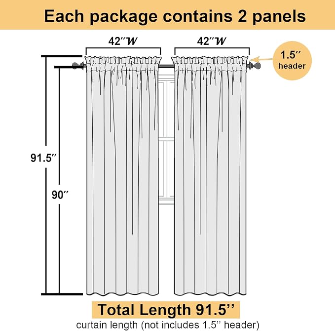 Taupe Sheer Curtains 90 Inches Long 2 Panels, Elegant Light Filtering Voile - Image 3