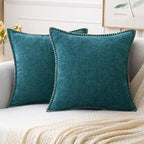 MIULEE Pack of 2 Couch Throw Pillow Covers 18x18 Inch Coastal Dark Teal Farmhouse Decorative Pillow Covers with Stitched Edge Soft Chenille Solid Dyed Spring Pillow Covers for Sofa Bed Living Room