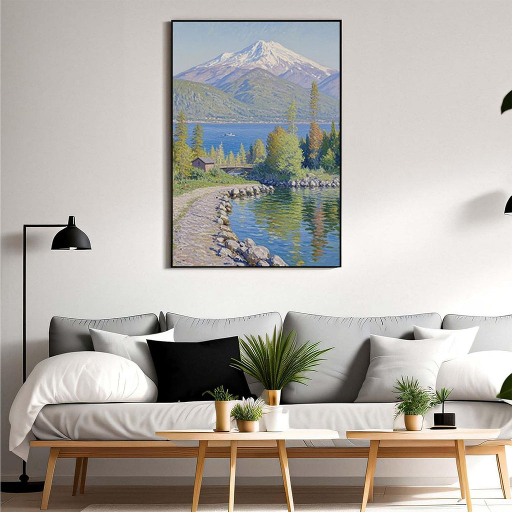 Color harmony mountain scenery blue sky lake wall painting suitable for living room natural scenery painting suitable for bedroom home decoration