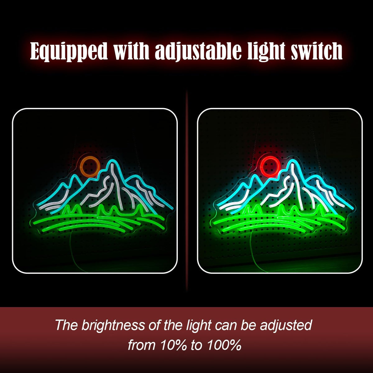 Mountain Neon Sign for Wall Decor Dimmable Landscape Neon Light with USB Powered Sunrise and Sunset Led Light Up Sign for Bedroom Living Room Hotel Decor(16.7 * 8.7In)