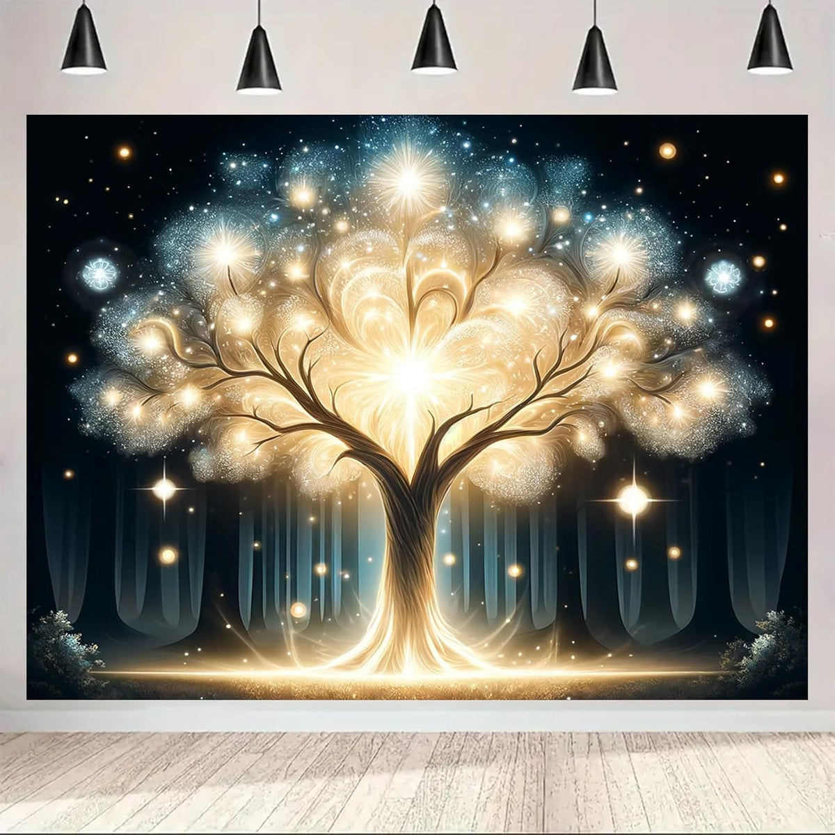 BlissYard Glowing Spirit Tree UV Black Light Tapestry 78x59 Inches Art Color Neon Light Background Bedroom Living Room Wall Party Decoration Fantasy Magical Forest Luminous Tree of Life Backdrop