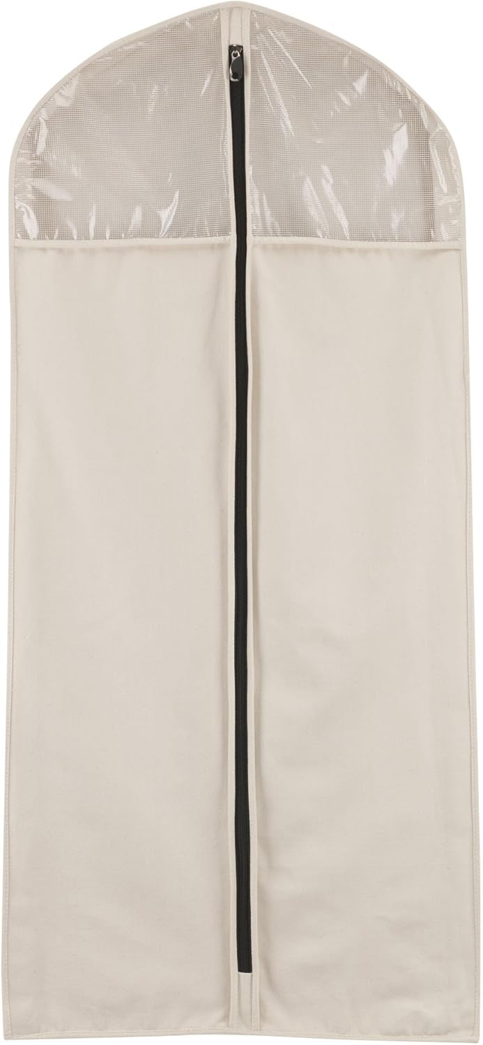 Household Essentials 3392-1 Cedarline Collection Hanging Garment Bag | Dress and Suit Protector | Natural Cotton Canvas,Off-White