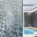 Frosted Glass Window Privacy Film Decorative, Bathroom Privacy Film for Glass Windows Cover, Static Cling, Removable, Reusable, Anti-UV, Anti-Glare, Heat Blocking,（Leaf White 17.5X78.7Inch）