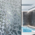 Frosted Glass Window Privacy Film Decorative, Bathroom Privacy Film for Glass Windows Cover, Static Cling, Removable, Reusable, Anti-UV, Anti-Glare, Heat Blocking,（Leaf White 17.5X78.7Inch）