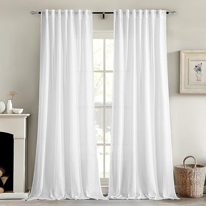 MIULEE White Linen Curtains 102 Inch Long 2 Panels by MIULEE