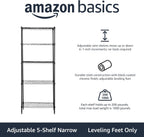 Amazon Basics 5-Shelf Multipurpose Adjustable Sturdy Steel Storage Shelving Unit, Easy Assembly, 13.4" D x 23.2"W x 60"H, Black