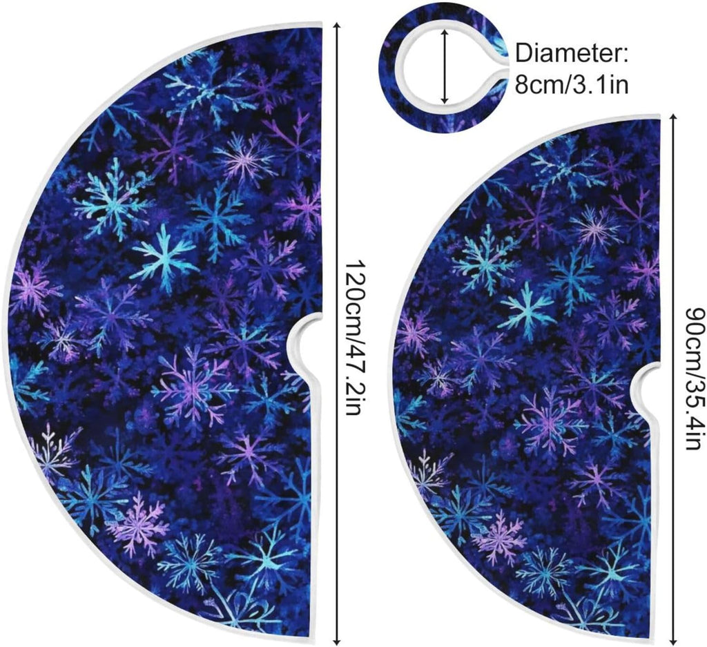 Christmas Blue Purple Snowflake Tree Skirt, Seasonal Tree Mat Holiday Party Supplies Ornaments Indoor Outdoor Decorations for Tabletop Trees 47.2 Inches