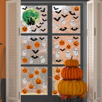 6 Sheets Halloween Window Clings Halloween Window Stickers Double-Sided Removable Castle Pumpkin Ghost Bat Window Decals Decor for Scary Halloween Theme Party Decorations