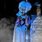Haunted Hill Farm Lifesize Animatronic Scary Old Lady Zombie with Motion Activated Lights and Sound, Battery-Operated Indoor or Covered Outdoor Halloween Decoration