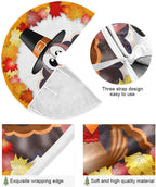 Thanksgiving Turkey Maple LeafTree Skirt, Seasonal Tree Mat Holiday Party Supplies Ornaments Indoor Outdoor Decorations for Tabletop Trees 35.4 Inches