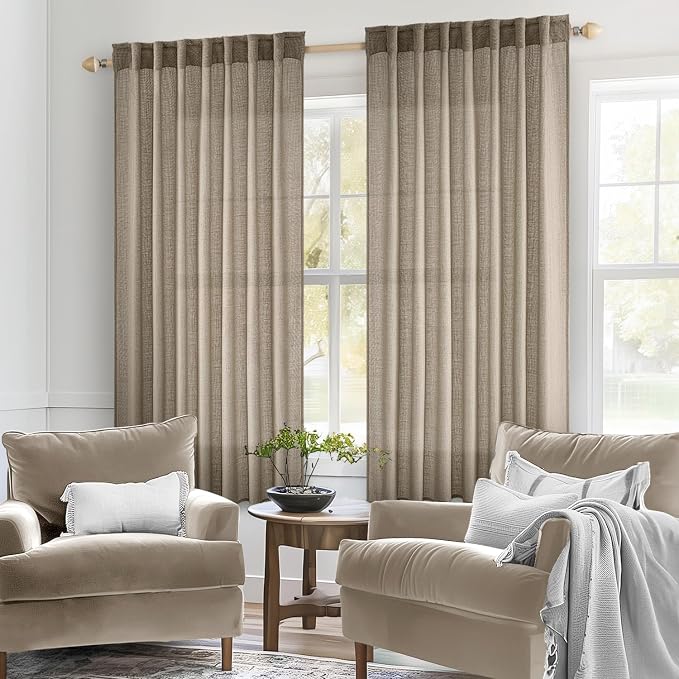 MIULEE Taupe Grey Linen Curtains 52x54 Inch Length 2 Panels - Image 2