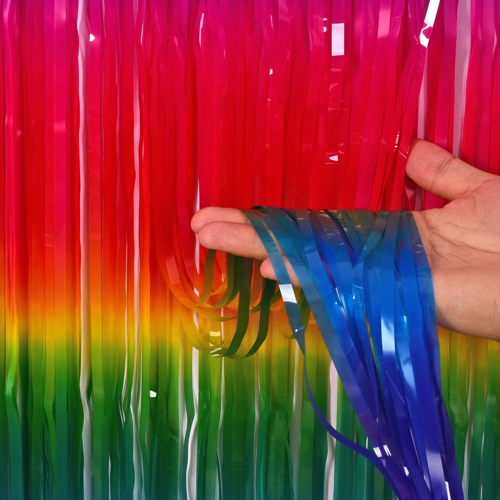 Gradient Colorful Party Streamers Backdrop - GREATRIL Party Backdrop Curtains for Candyland/Unicorn/Neon Glow/Rainbow Themed Birthday Decorations - 1m x 2.5m - Pack of 2