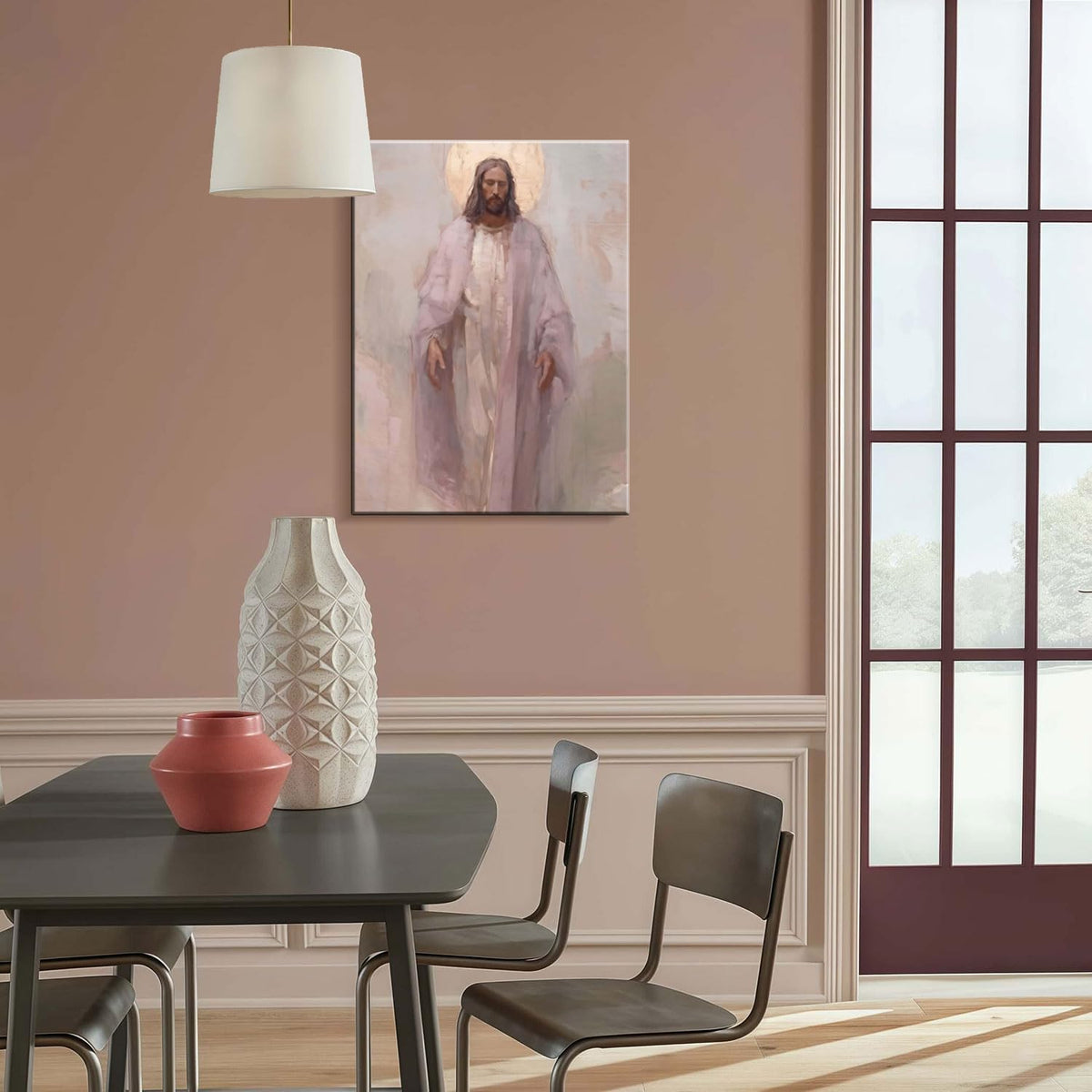 Framed Jesus Christ Christian Wall Art Decor Canvas Print Wall Painting Canvas Poster Picture Faith Religious Artwork for Living Room Bedroom Church Gallery Decor 12x16 Inch Ready to Hang