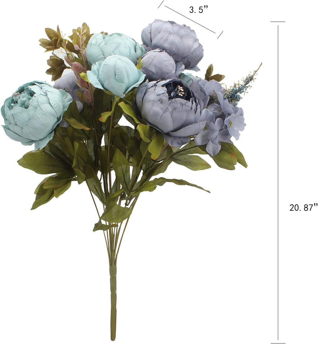 Duovlo Fake Flowers Vintage Artificial Peony Silk Flowers Wedding Home Decoration,Pack of 1 (New Grey Blue)