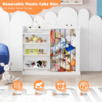 Kids Toy Storage Organizer with 3 Removable Plastic Bins Toddler Montessori Bookshelf with Stuffed Animal Net Holder Baby Bookcase Plush Organizer for Playroom,Bedroom,Kids Room,Classroom,Nursery