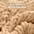 Chunky Knit Throw Blanket, 60''*80'' Knitted Throw Chenille Yarn for Bed Couch, Handmade Beige Crochet Big Thick Blanket, Machine Washable Cute Comfy Blanket for Home Decor