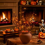 Birchlitland Halloween Branch Lights with Timer Battery Operated 75 LED Orange Fairy Lights, Lighted Black Willow Branches 21IN for Home Decor