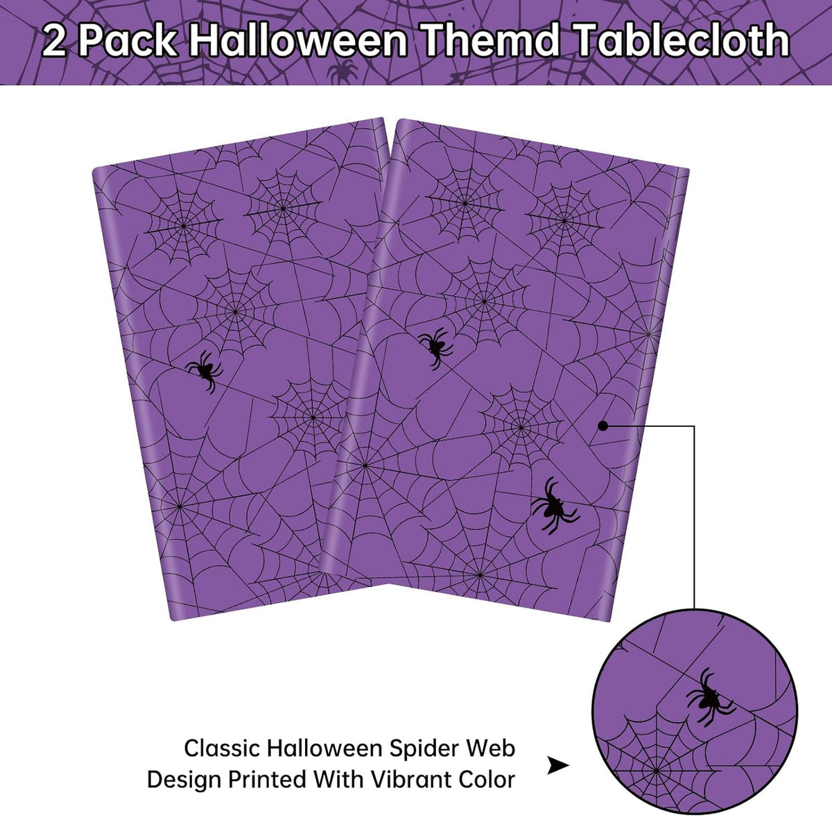 2 Pcs Halloween Tablecloth - Plastic Halloweens Spider Webs Table Cloth, Purple Disposable Rectangle Spiderweb Table Cover for Halloween Party Decorations Supplies Favors Tables Decor, 108 x 54 Inch