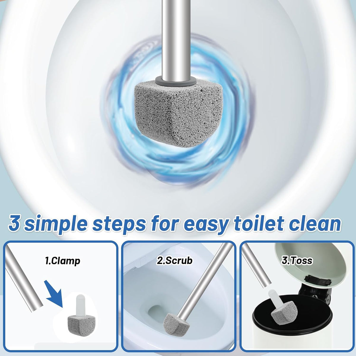 Pumice Stone Toilet Bowl Cleaner Toilet Deep Cleaning,Bathroom Cleaner Brush with Long Handle for Remove Hard Water Stains with Toilet Handle+ Pumice Stones