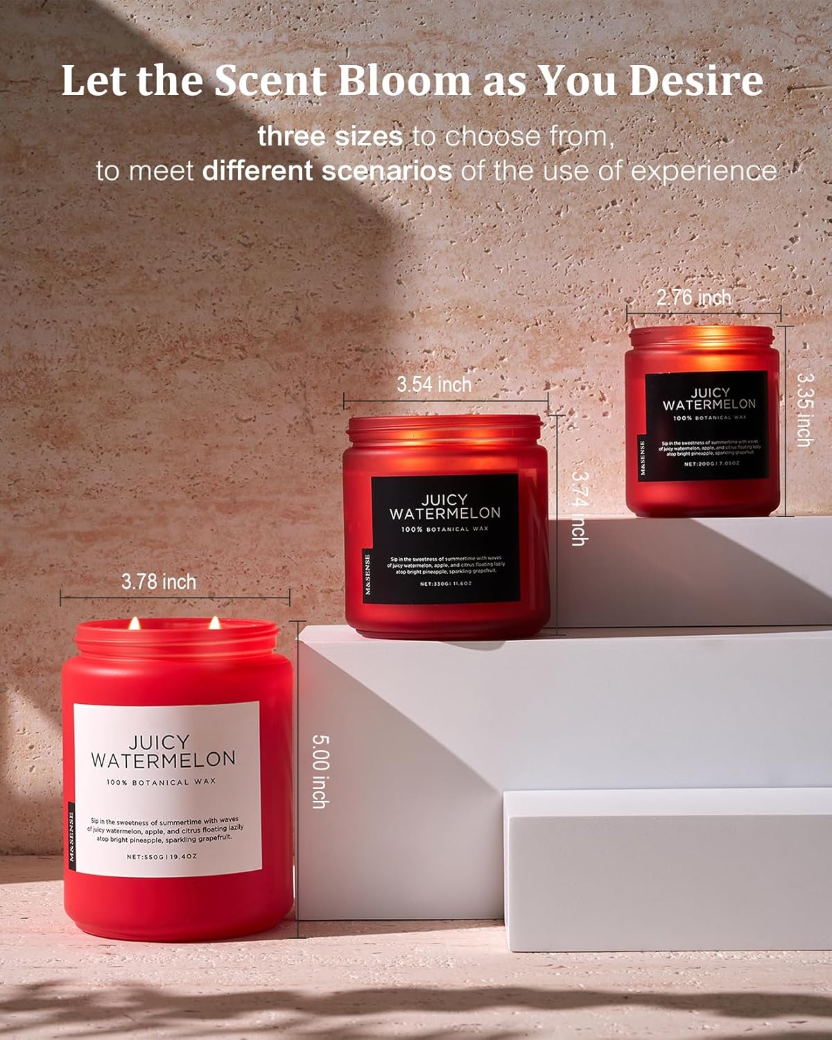 M&SENSE Juicy Watermelon Scented Candle, 19.4oz 110 Hours Clean Non Toxic Natural Soy Wax Long Lasting Candle for Women Men, 2 Wick Fruit Scent Home Fragrance Home Decor for Housewarming Gifts