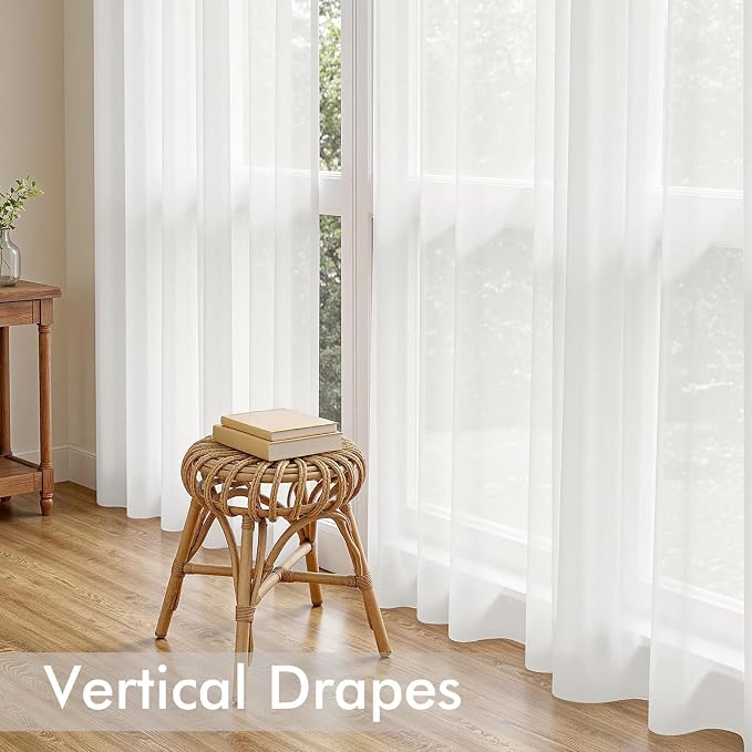 MIULEE Beige White Sheer Curtains 90 Inches Long 4 Panels 42 x 90 Inches | - Image 5