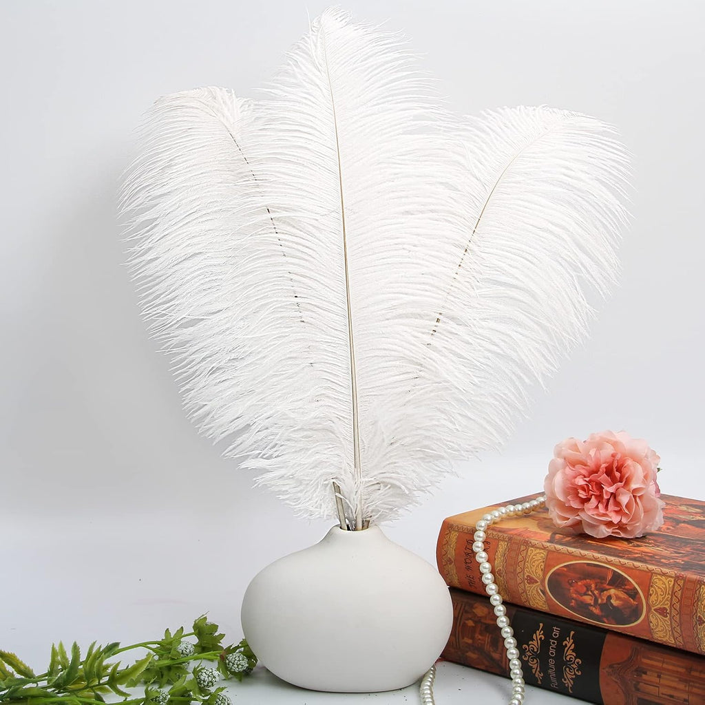 THARAHT 12pcs White Ostrich Feathers Natural Bulk 14-16Inch 35cm-40cm for Wedding Party Centerpieces Easter Gatsby and Home Decorate Ostrich Feathers
