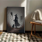 JFHCQJPK Vintage forest witch and black cat poster Halloween mural poster decoration mural art magic suitable for home living room bedroom8x12in Metal blackFramed