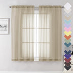 Taupe Sheer Curtains 63 Inch Length 2 Panels, Airy & Breathable Solid Voile Tan by Lecloud